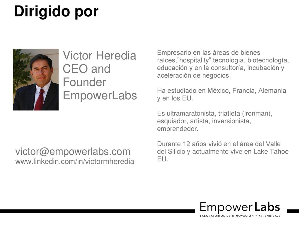 Dirigido por Victor Heredia CEO and Founder EmpowerLabs