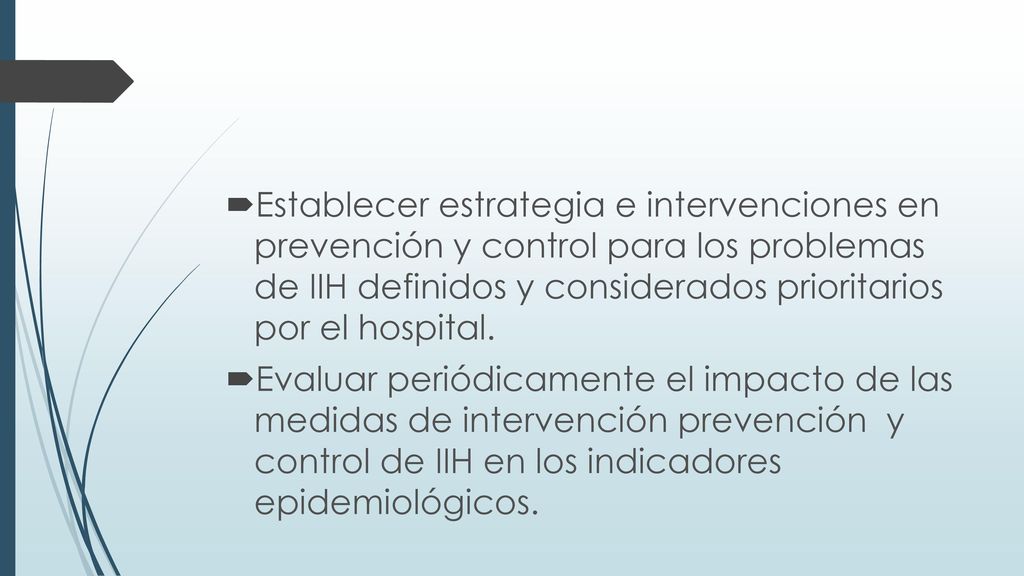 Establecer estrategia e intervenciones en prevención y control para los problemas de IIH definidos y considerados prioritarios por el hospital.