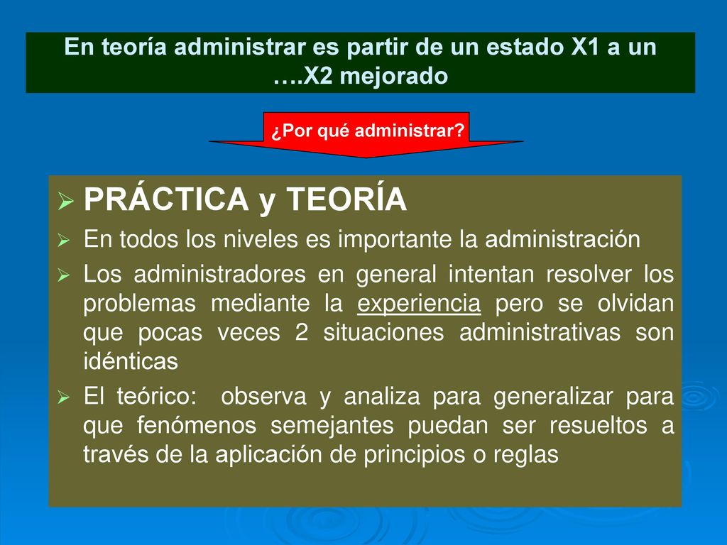 En teoría administrar es partir de un estado X1 a un ….X2 mejorado