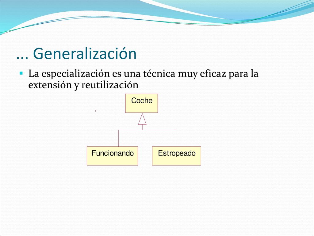 ... Generalización La especialización es una técnica muy eficaz para la extensión y reutilización