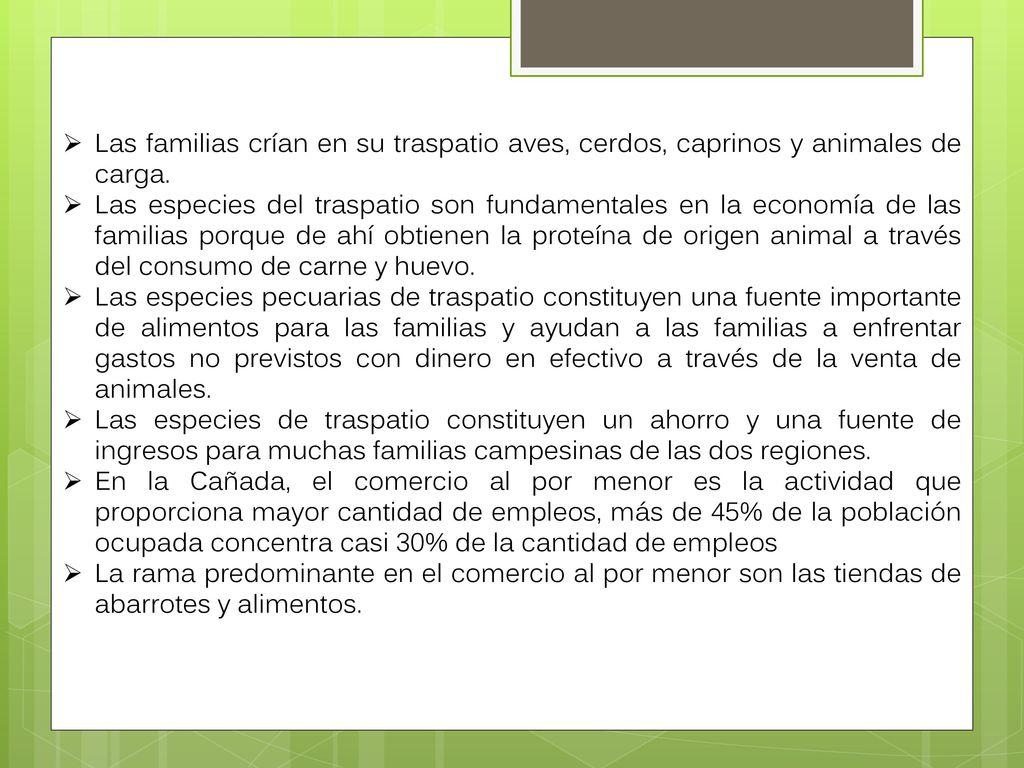 Las familias crían en su traspatio aves, cerdos, caprinos y animales de carga.
