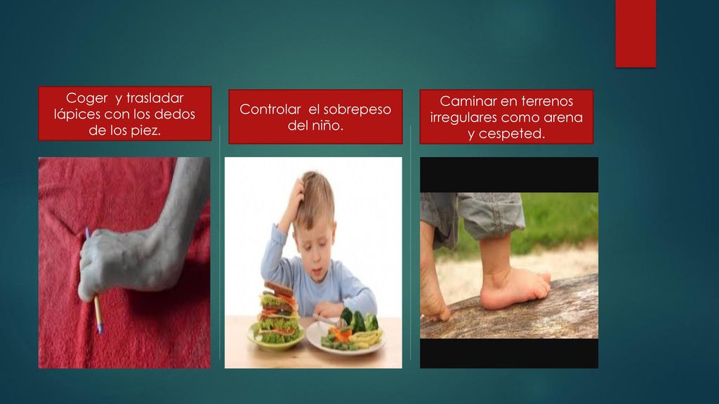 Coger y trasladar lápices con los dedos de los piez.