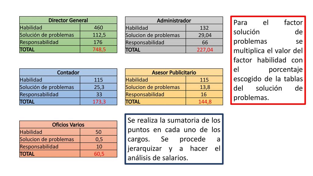 Director General Habilidad Solución de problemas. 112,5. Responsabilidad. 176 TOTAL. 748,5.