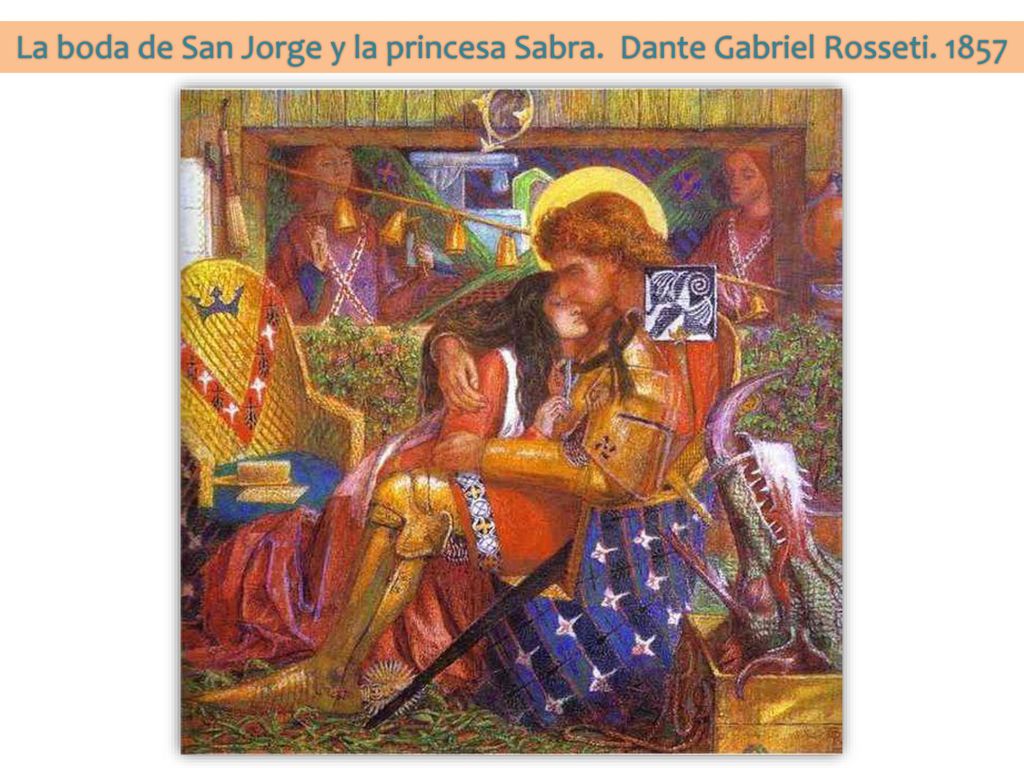 La boda de San Jorge y la princesa Sabra. Dante Gabriel Rosseti. 1857