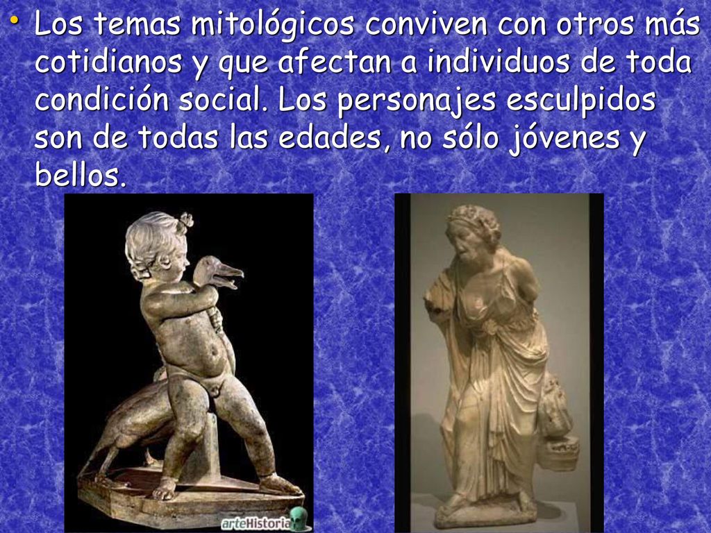 Los temas mitológicos conviven con otros más cotidianos y que afectan a individuos de toda condición social.
