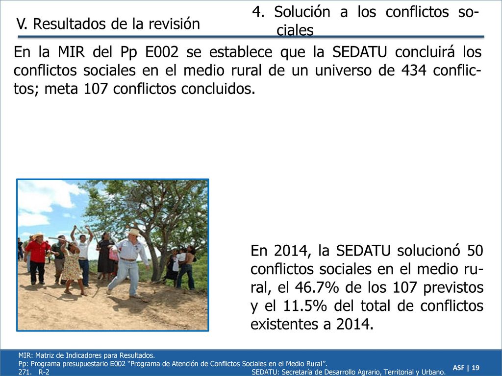 4. Solución a los conflictos so-ciales V. Resultados de la revisión