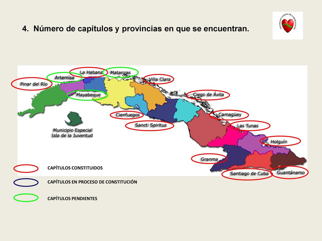 4. Número de capítulos y provincias en que se encuentran.