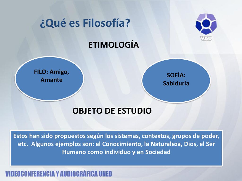 ¿Qué es Filosofía ETIMOLOGÍA OBJETO DE ESTUDIO FILO: Amigo, Amante