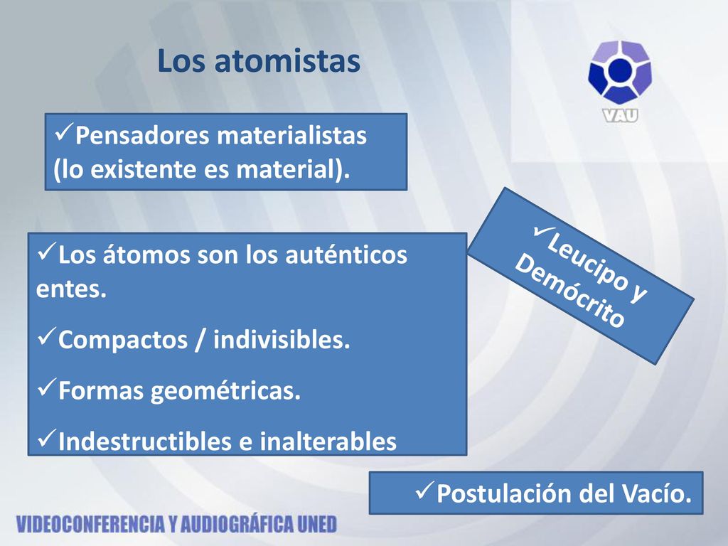 Los atomistas Pensadores materialistas (lo existente es material).