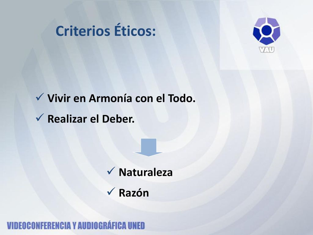 Criterios Éticos: Vivir en Armonía con el Todo. Realizar el Deber.