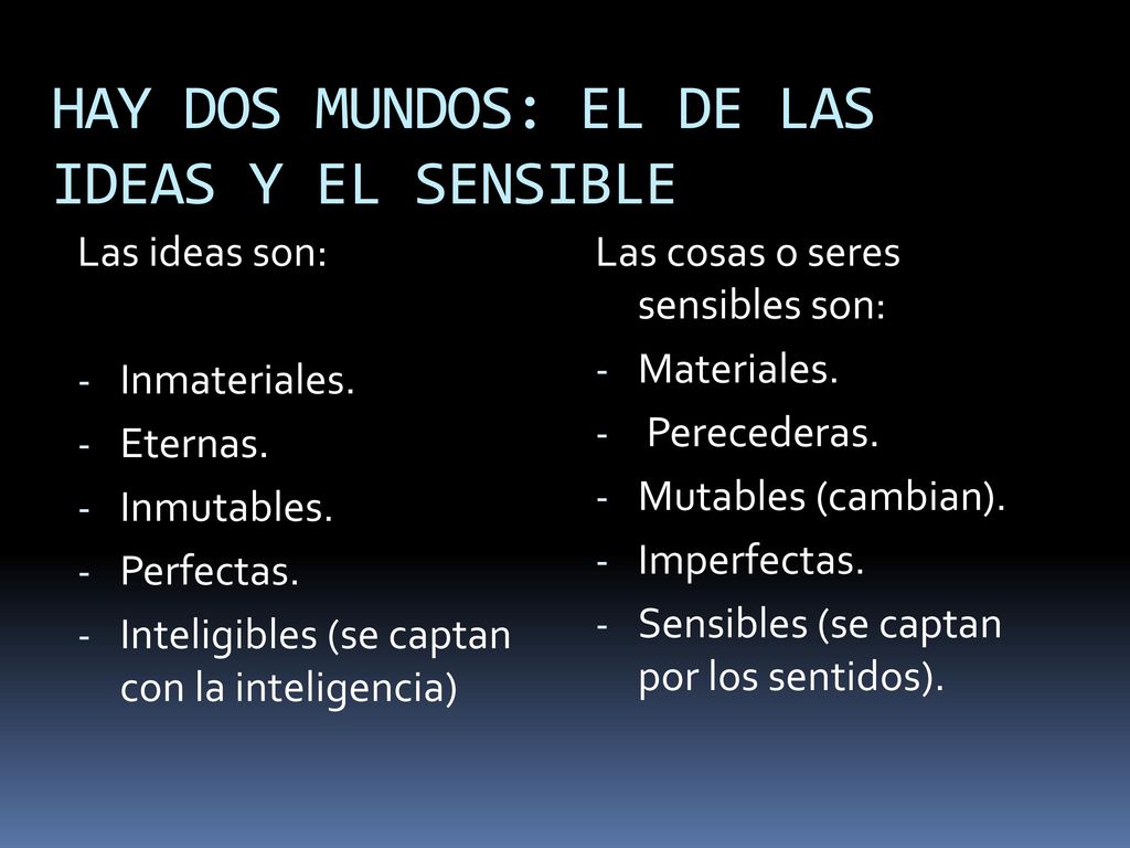 HAY DOS MUNDOS: EL DE LAS IDEAS Y EL SENSIBLE