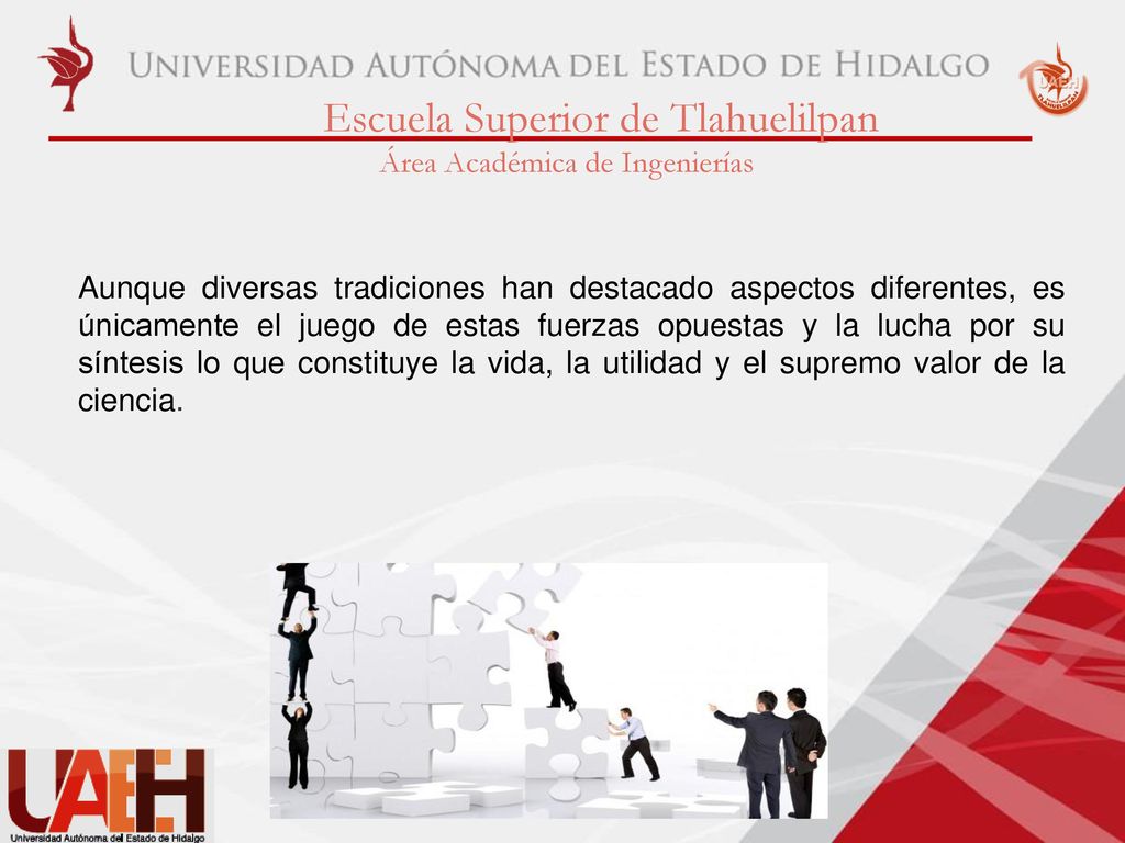 Aunque diversas tradiciones han destacado aspectos diferentes, es únicamente el juego de estas fuerzas opuestas y la lucha por su síntesis lo que constituye la vida, la utilidad y el supremo valor de la ciencia.