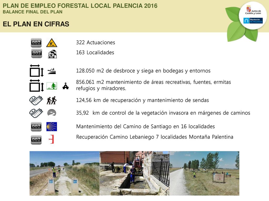 PLAN DE EMPLEO FORESTAL LOCAL PALENCIA 2016 BALANCE FINAL DEL PLAN EL PLAN EN CIFRAS