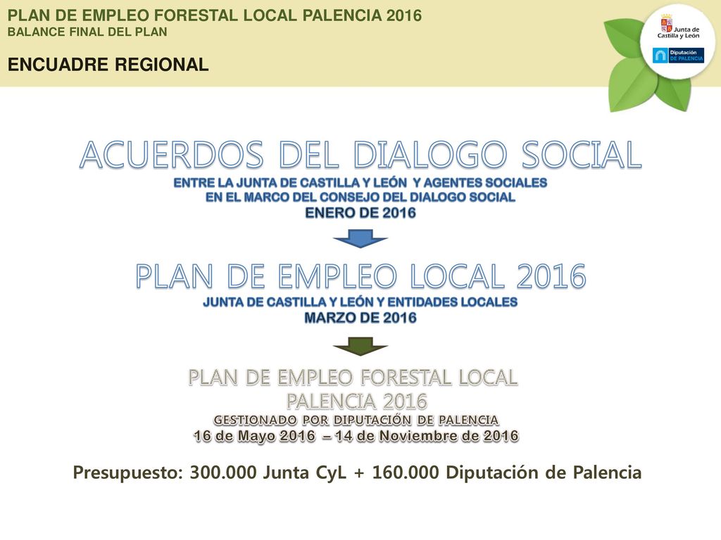 PLAN DE EMPLEO FORESTAL LOCAL PALENCIA 2016 BALANCE FINAL DEL PLAN ENCUADRE REGIONAL