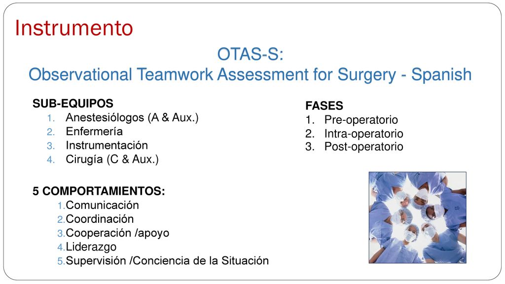 OTAS-S: Observational Teamwork Assessment for Surgery - Spanish
