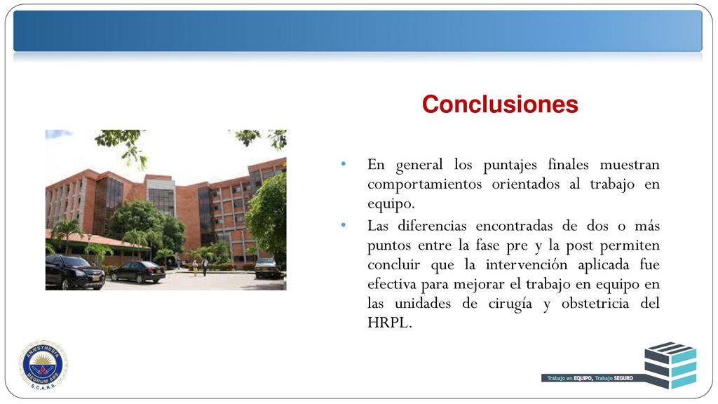 Conclusiones En general los puntajes finales muestran comportamientos orientados al trabajo en equipo.