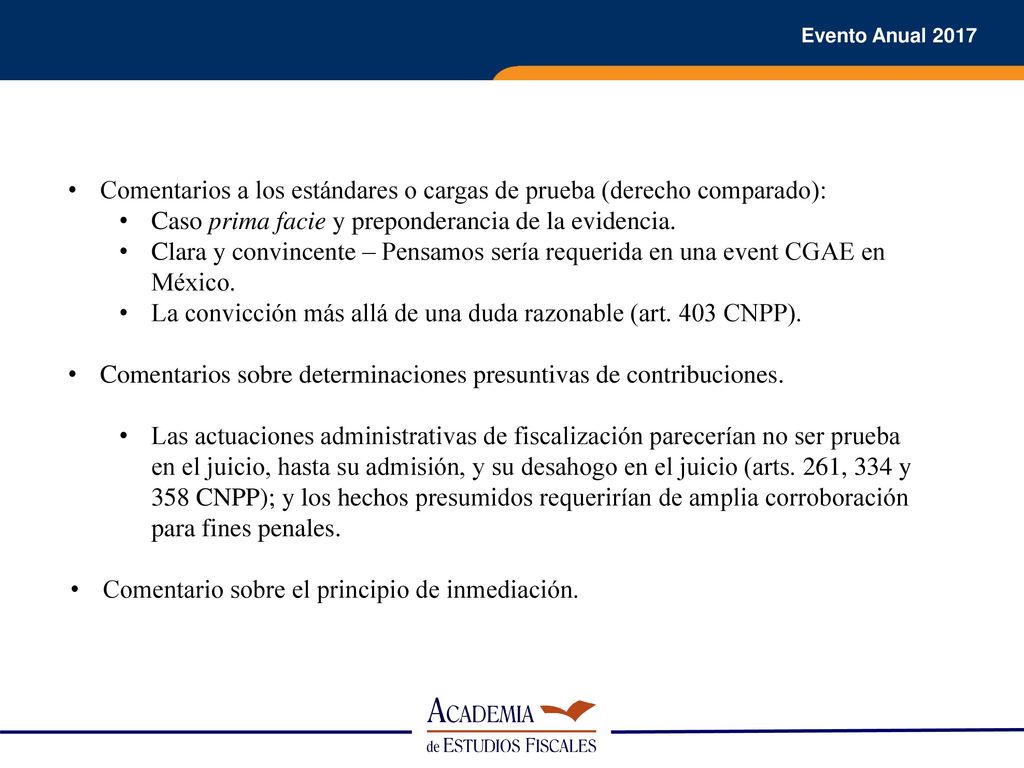 Comentarios a los estándares o cargas de prueba (derecho comparado):
