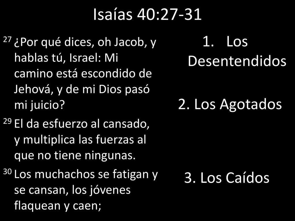 Isaías 40:27-31 Los Desentendidos 2. Los Agotados 3. Los Caídos