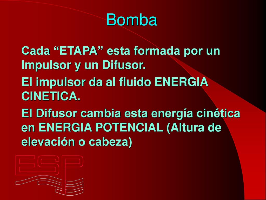 Bomba Cada ETAPA esta formada por un Impulsor y un Difusor.