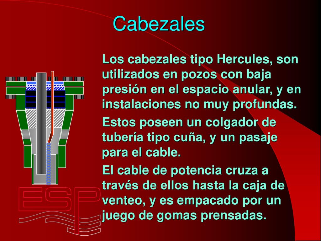 Cabezales Los cabezales tipo Hercules, son utilizados en pozos con baja presión en el espacio anular, y en instalaciones no muy profundas.