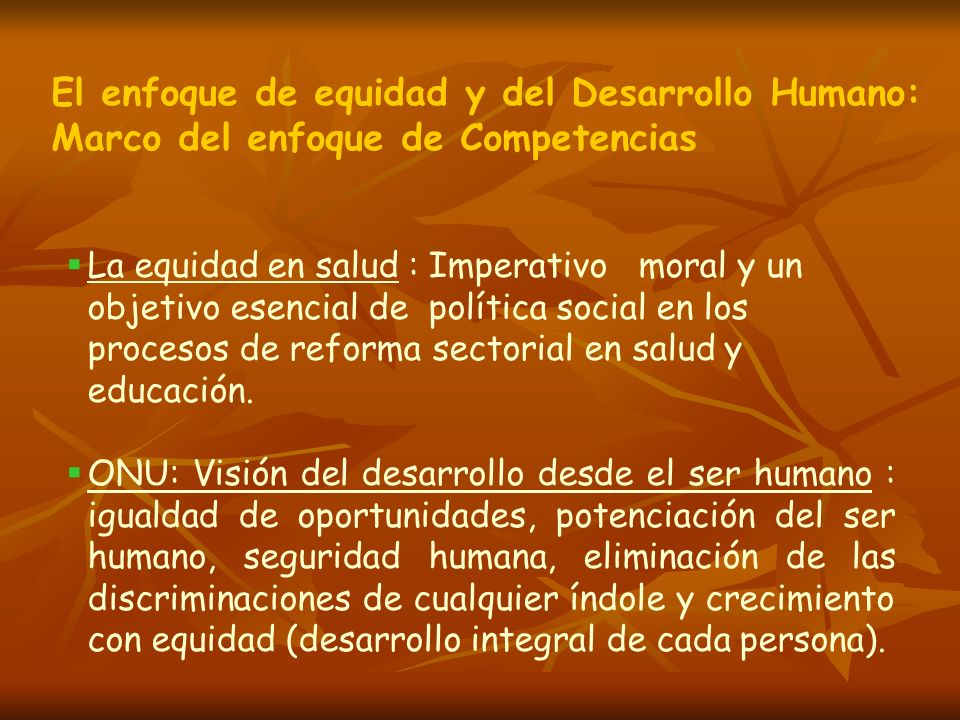 El enfoque de equidad y del Desarrollo Humano: Marco del enfoque de Competencias