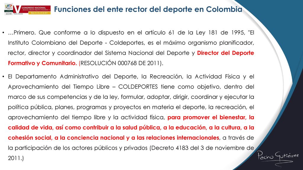 Funciones del ente rector del deporte en Colombia