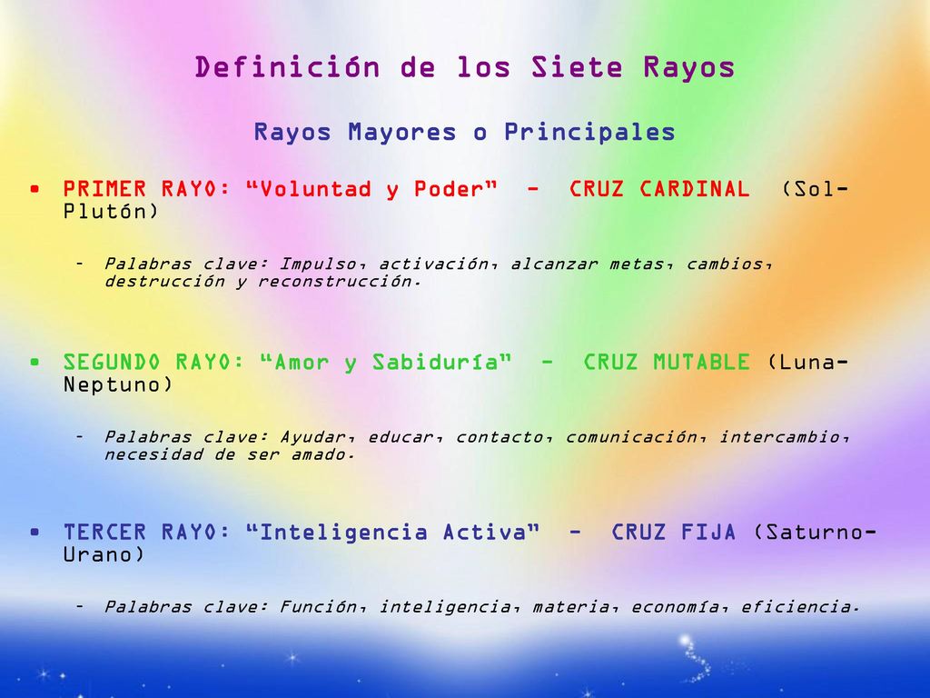 Definición de los Siete Rayos Rayos Mayores o Principales