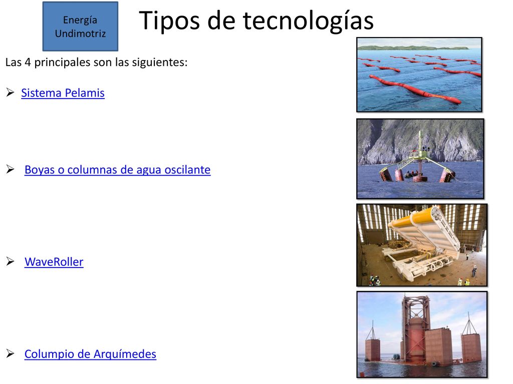 Tipos de tecnologías Las 4 principales son las siguientes: