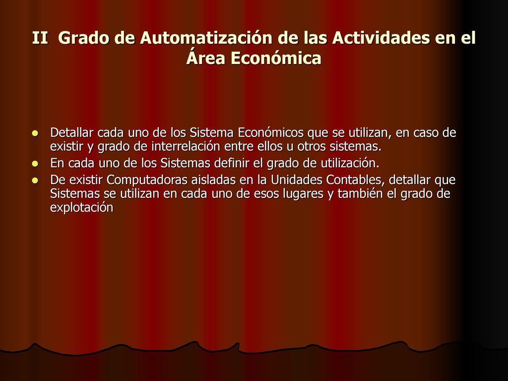 II Grado de Automatización de las Actividades en el Área Económica