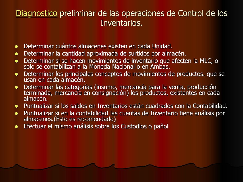 Diagnostico preliminar de las operaciones de Control de los Inventarios.