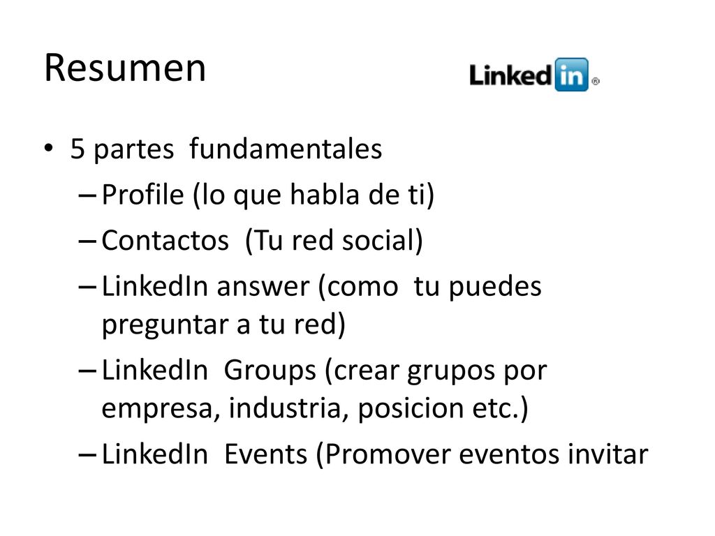 Resumen 5 partes fundamentales Profile (lo que habla de ti)