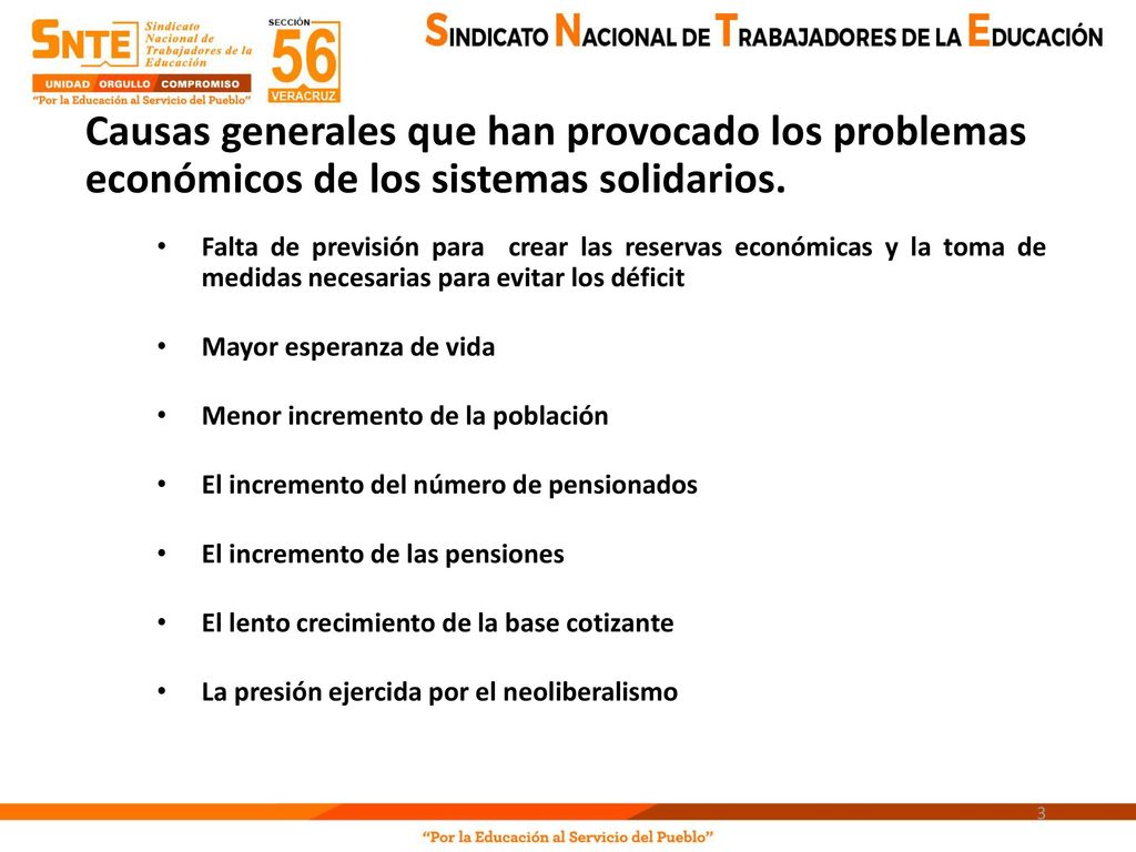 Causas generales que han provocado los problemas económicos de los sistemas solidarios.
