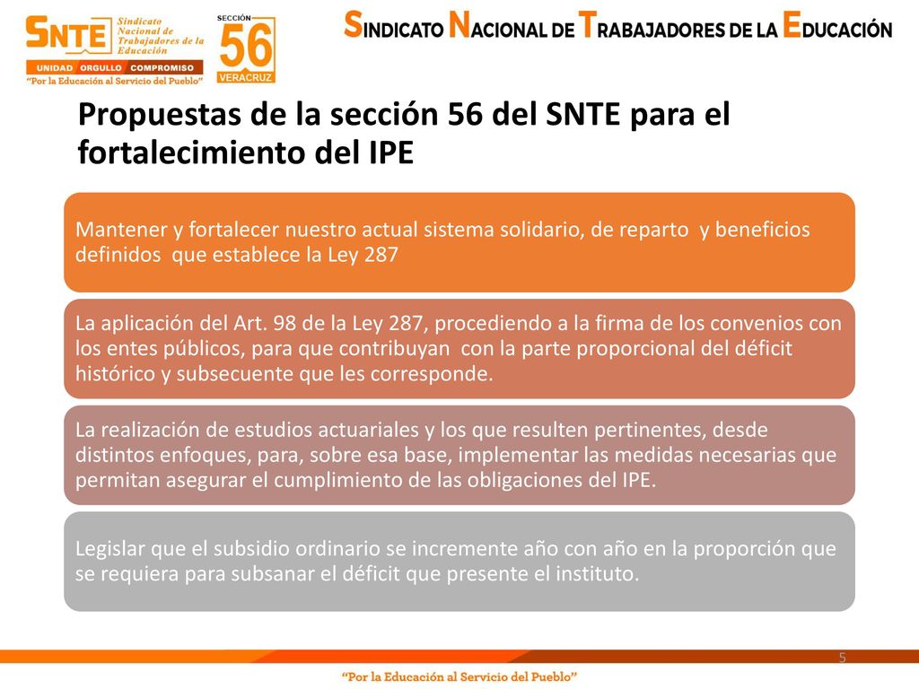 Propuestas de la sección 56 del SNTE para el fortalecimiento del IPE
