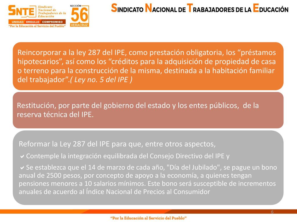 Reformar la Ley 287 del IPE para que, entre otros aspectos,
