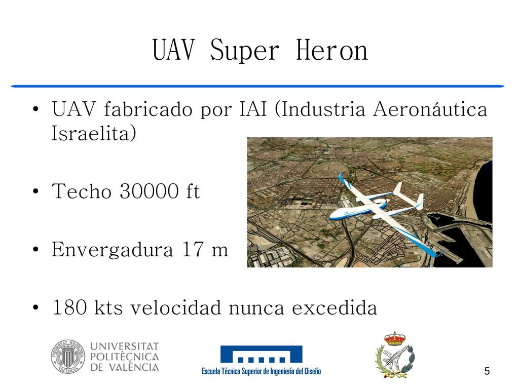 UAV Super Heron UAV fabricado por IAI (Industria Aeronáutica Israelita) Techo ft. Envergadura 17 m.