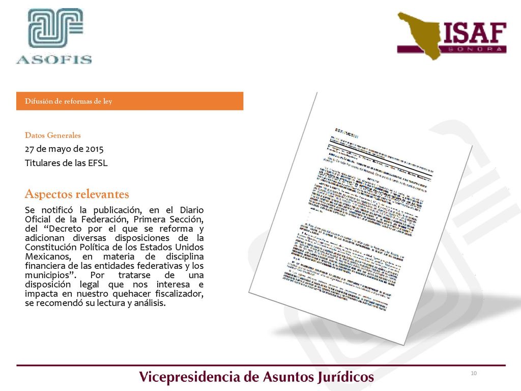 Aspectos relevantes 27 de mayo de 2015 Titulares de las EFSL
