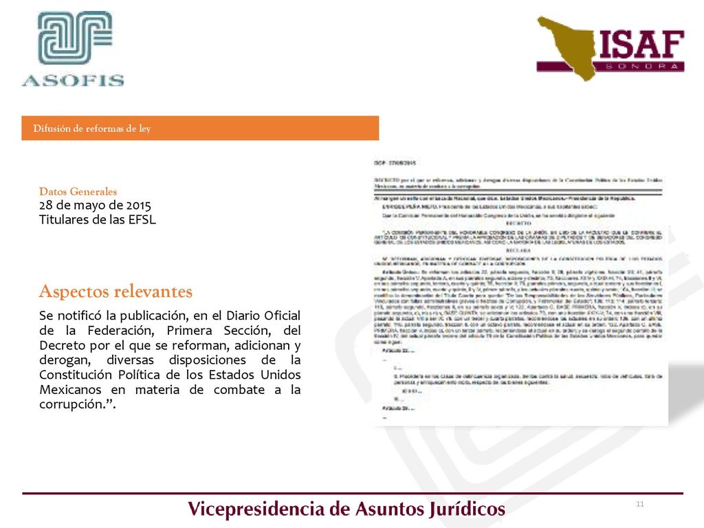 Aspectos relevantes 28 de mayo de 2015 Titulares de las EFSL