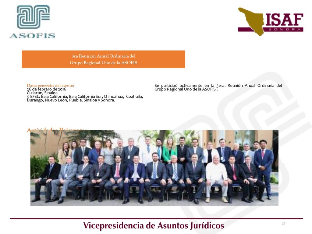 3ra Reunión Anual Ordinaria del Grupo Regional Uno de la ASOFIS