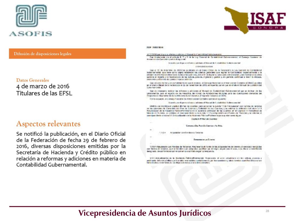 Aspectos relevantes 4 de marzo de 2016 Titulares de las EFSL