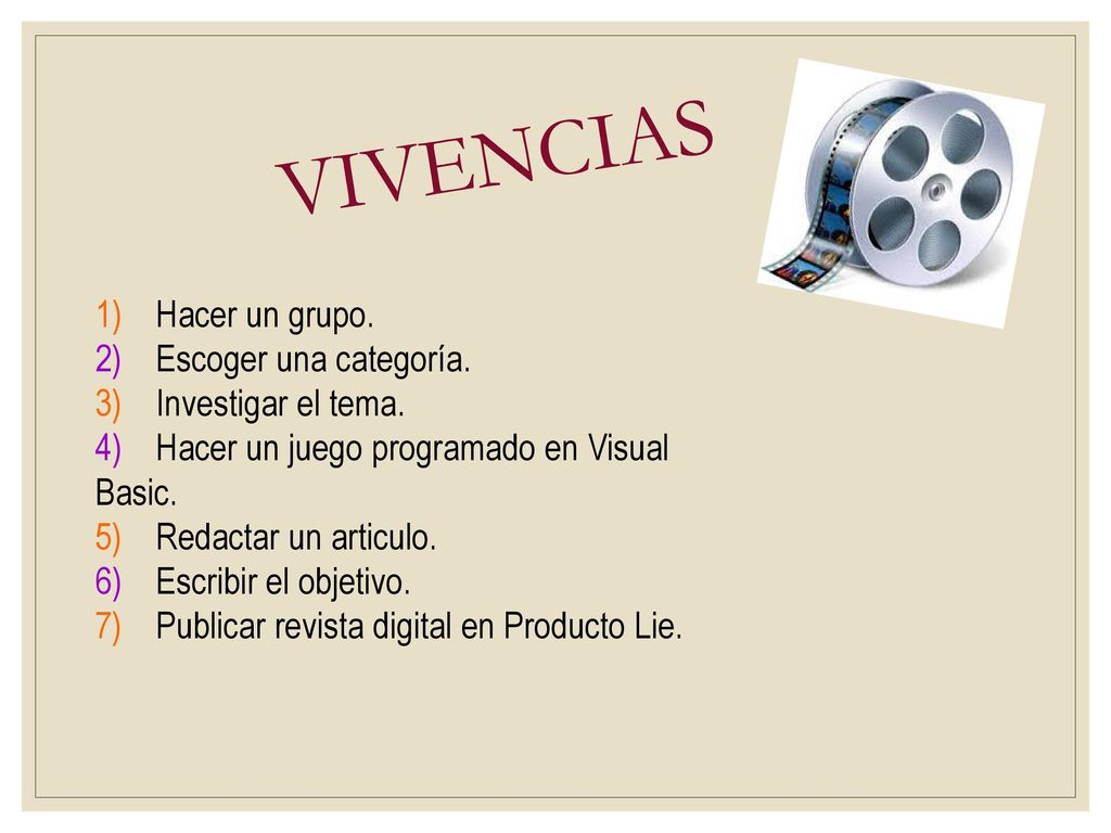 VIVENCIAS 1) Hacer un grupo. 2) Escoger una categoría.