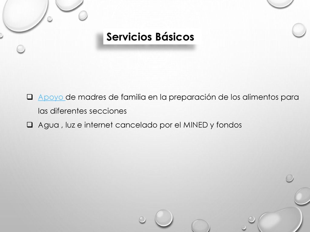 Servicios Básicos Apoyo de madres de familia en la preparación de los alimentos para las diferentes secciones.