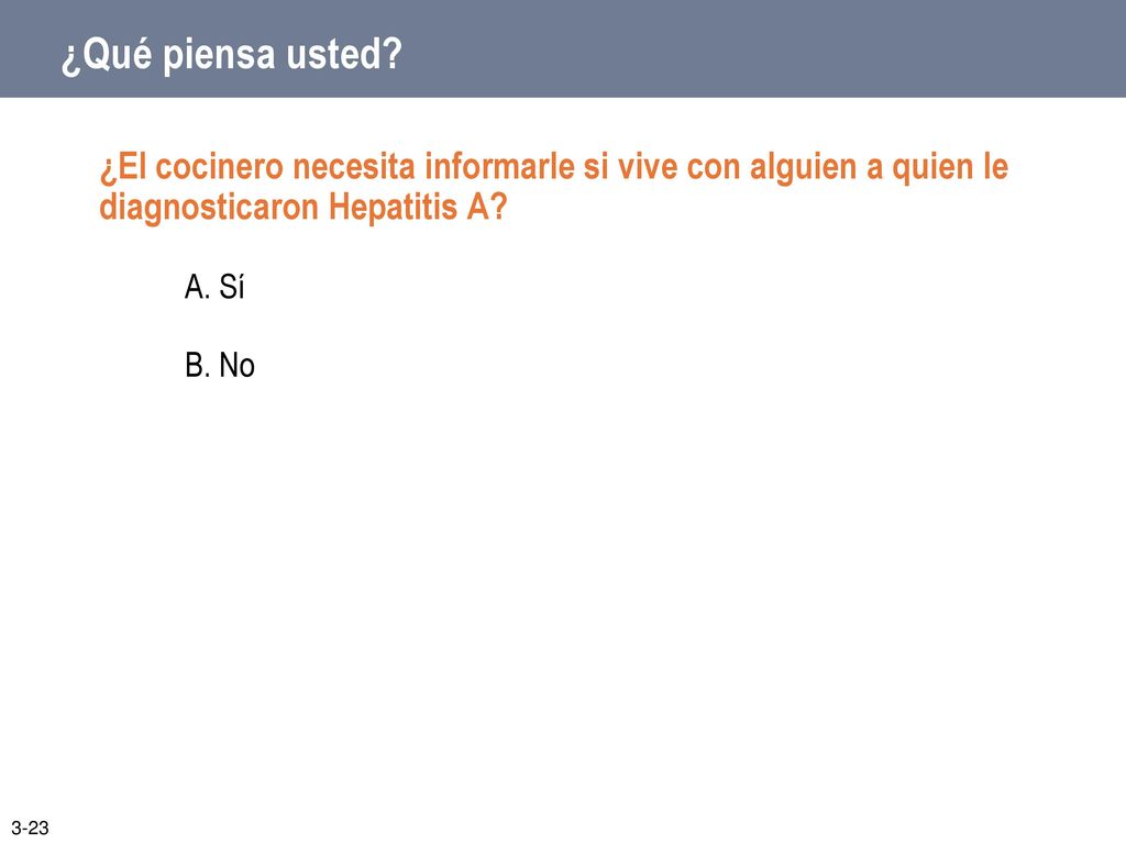 ¿Qué piensa usted ¿El cocinero necesita informarle si vive con alguien a quien le diagnosticaron Hepatitis A