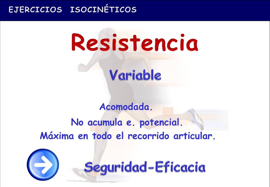 EJERCICIOS ISOCINÉTICOS Máxima en todo el recorrido articular.