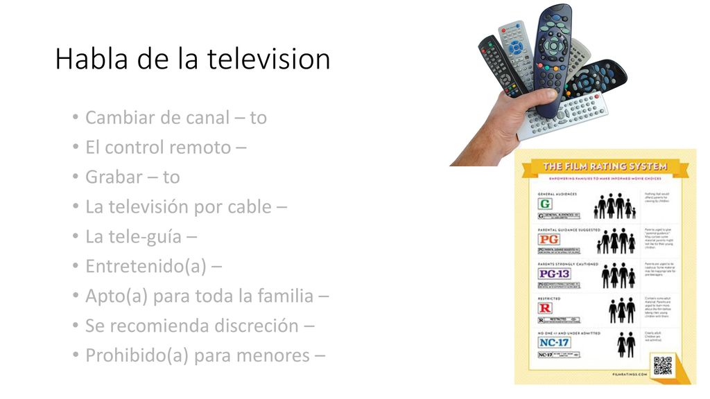 Habla de la television Cambiar de canal – to El control remoto –