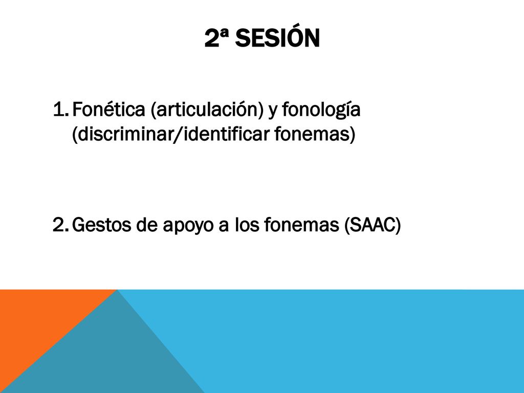 2ª SESIÓN Fonética (articulación) y fonología (discriminar/identificar fonemas) Gestos de apoyo a los fonemas (SAAC)