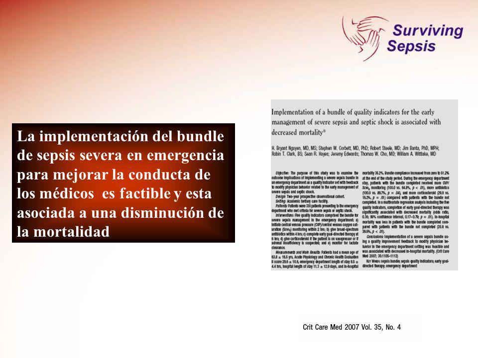 La implementación del bundle de sepsis severa en emergencia para mejorar la conducta de los médicos es factible y esta asociada a una disminución de la mortalidad