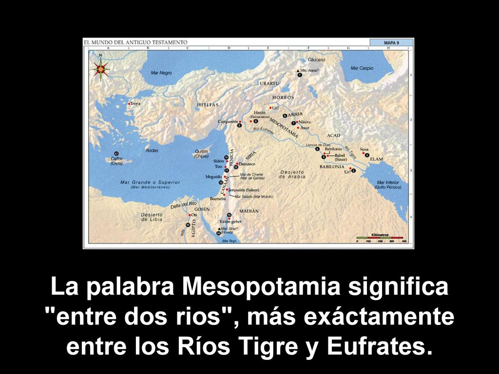 La palabra Mesopotamia significa entre dos rios , más exáctamente entre los Ríos Tigre y Eufrates.