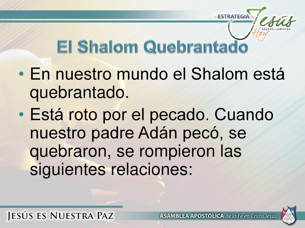 El Shalom Quebrantado En nuestro mundo el Shalom está quebrantado.