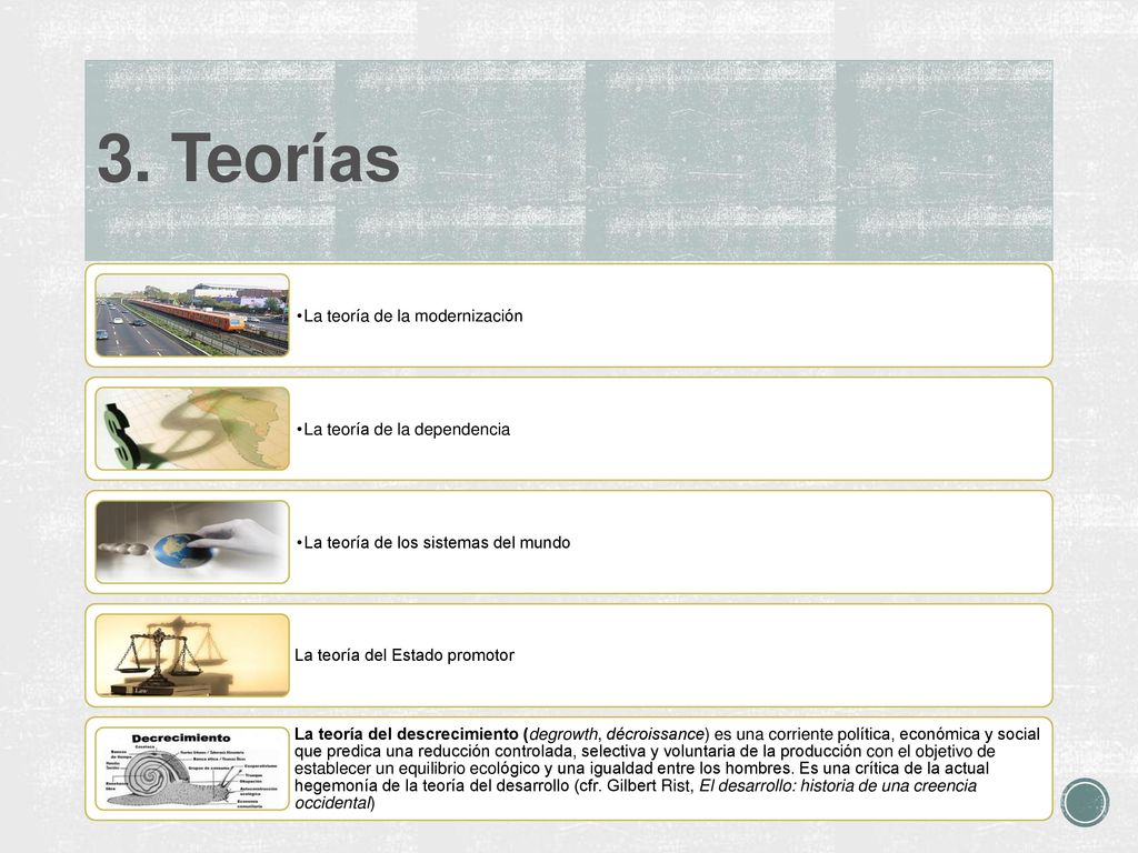 3. Teorías La teoría de la modernización La teoría de la dependencia