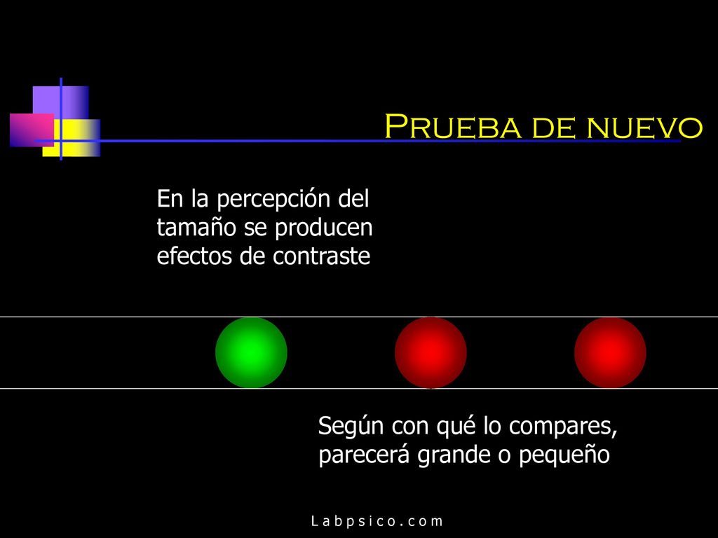 Prueba de nuevo En la percepción del tamaño se producen efectos de contraste. Según con qué lo compares, parecerá grande o pequeño.
